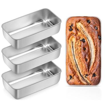 Imagem de Leonyo Conjunto de 4 formas de pão de 23 cm x 12,7 cm, formas de aço inoxidável resistentes para bolo de carne, bolos, brownies, lasanhas, podem ser lavadas na lava-louças