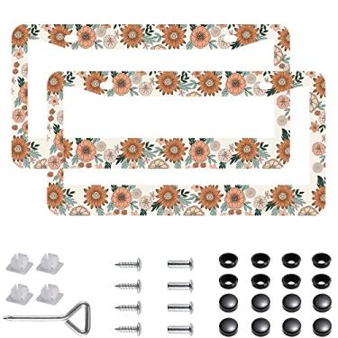 Imagem de 2 peças de porta-capas de moldura de placa de licença de flor vintage de aço inoxidável capa de placa de licença de flor vintage com tampa de parafuso e conjunto de chave de fenda - 2 furos para