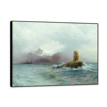 Imagem de Moldura preta. Impressões de Lev Lagorio. Pintura de arte de parede de paisagem marítima. Pôster de reproduções de impressões em tela de paisagem para decoração de casa. (Paisagem 12). 60 x 80 cm -