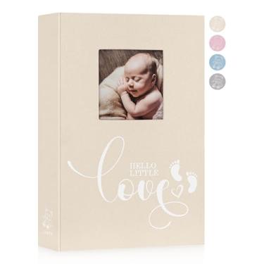 Imagem de Lanpn Álbum De Fotos Bebê 4X6 Com 300 Bolsos, Livro Memórias Recém-Nascido Capa Dura Linho Área Para Escrever Memorandos, Bebê, Imagens Deslizante, Ultrassom, Presentes Lembrança Chá Menina, Bege