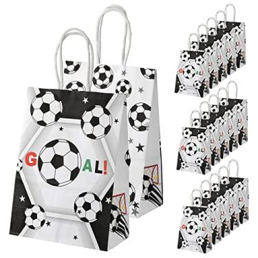 Imagem de 16 sacos de papel de lembrancinha de festa de futebol, sacos de festa temáticos de futebol com alças, sacos de guloseimas para crianças, adultos, suprimentos de festa de futebol (branco)