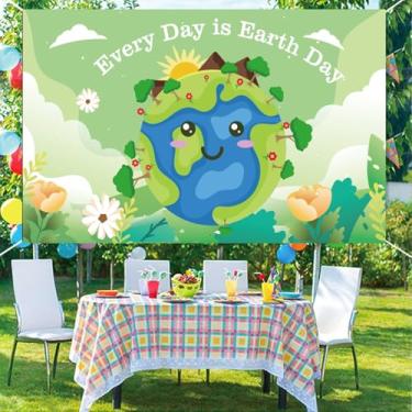 Imagem de LOONELO Banner Happy Earth Day Backdrop 22 de abril, proteção ambiental, decorações de festa de viagem, 187 x 109 cm, acessórios para cabine de fotos do Dia da Terra de saúde global para escola