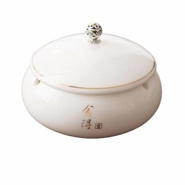 Imagem de Cinzeiro de mesa com tampa cinzeiros de mesa de cerâmica moderna simples criatividade de moda para fumar para uso doméstico escritório ornamentos (tamanho: White C)