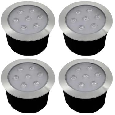 Imagem de Kit 4x Balizador Blindado Piso Solo Externo Led Embutir 7w 3000K Bivolt