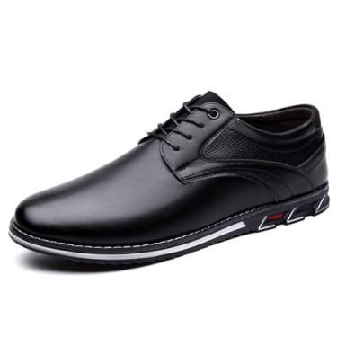 Imagem de WELRUNG Sapato Oxford masculino premium elegante casual com cadarço caminhada negócios dirigir sapatos sociais, Preto, 45