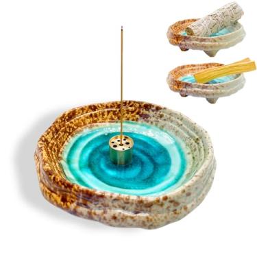 Imagem de Pddyier Suporte de queimador de incenso de cerâmica para palos, suporte artesanal de palo santo, suporte de cone de incenso para bobina, cones de sálvia, coletor de cinzas, tigela para decoração de