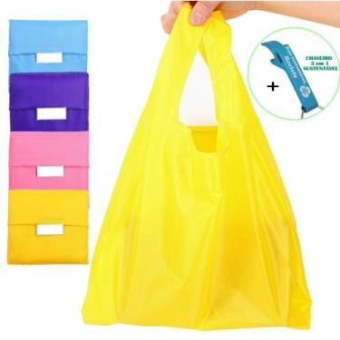 Imagem de Bolsa Sacola Ecologica Ecobag Dobrável Nylon kit 3 peças + Chaveiro CB