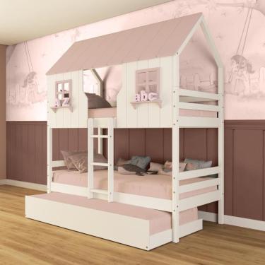 Imagem de Treliche Casinha Encantada Madeira Maciça Branco/ Rosa Megamobilia