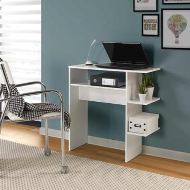 Imagem de Escrivaninha Branca de Madeira MDF Mesa Notebook Prateleiras - Moveis 