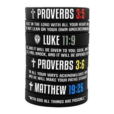 Imagem de Nuzabee (8-Pack Christian Bible Verses Silicone Bracelets | Religious Gifts Rubber Wristbands for Men, Women, Teenagers | Faith Hope Strength | Positive and Inspirational Messages
