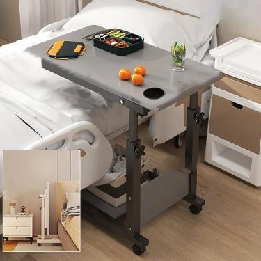 Imagem de Mesa de cama de altura ajustável para laptop - mesa de quarto móvel com rodas, mesa de cama para a mesa lateral da cama para casa e hospital - mesa lateral rolante para sofá, mesa multiuso c