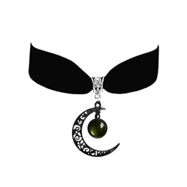 Imagem de IQPDYV Colar gargantilha de lua gótica feminina vintage de veludo preto, colar gótico com pingente de cristal e lua gótica, acessórios de fantasia gótica, joias, no, Veludo, Sem Pedra Preciosa