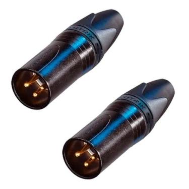 Imagem de 2 conectores neutrik xlr macho 3 polos preto dourado nc3mxx-b