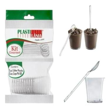 Imagem de 30un Colher + 30 Mini Copo 25ml Copinho Festa Kit Gourmet - Plastilani