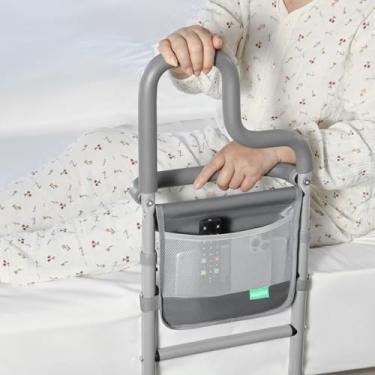 Imagem de Xentrawave Trilho de cama de barra dupla para adultos idosos segurança com bolso de armazenamento, trilho auxiliar de cama para idosos para entrar e sair facilmente da cama, trilhos de cama para cama