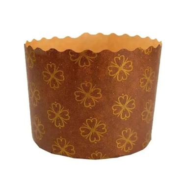 Imagem de Forma Panetone Marrom Fiori Ouro 100g c/100 - Ecopack
