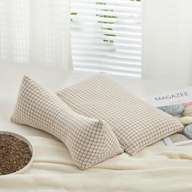 Imagem de Almofada de apoio de pescoço de osso de cachorro com casco de trigo sarraceno almofada cervical ajustável estampa de listras 3D almofada lombar design separável macio respirável (M)