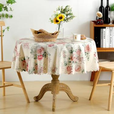 Imagem de Toalha de mesa de vinil resistente, impermeável e à prova de óleo, toalha de mesa redonda de PVC, capa de mesa limpa para restaurante, festa, reunião (flor de ameixa, redonda, 128 cm)