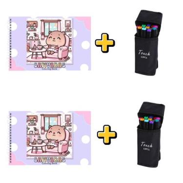Imagem de 2 Kit Canetinhas Ponta Dupla 12 cores e 2 Livro De Colorir Bobbie Good