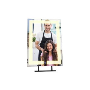 Imagem de Espelho Retangular 70x50cm Iluminado Led 3 Cores Bancada Duplo