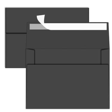 Imagem de YINUOYOUJIA Pacotes com 50 envelopes pretos A7, envelopes 12 x 17 cm para convites, autoselo para casamentos, formatura, chá de bebê, aniversário, cartões comemorativos