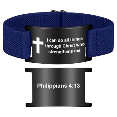 Imagem de Pmormyy Pulseira de cruz com versículo bíblico para mulheres e homens, pulseira ajustável de presente de Jesus é rei cristão WWJD, One Size, Aço inoxidável, Sem Pedra Preciosa