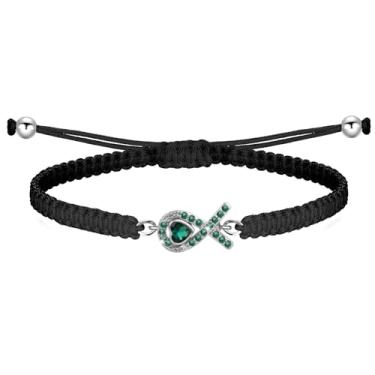 Imagem de CHOORO Pulseira ajustável de conscientização verde para conscientização da saúde mental joia guerreira fita verde, Corda trançada ajustável e cobre, Sem Pedra Preciosa