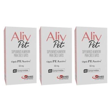 Imagem de 3 Aliv Pet 50 Mg Suplemento Alimentar para Cães Cachorro Cão Gatos 40 comprimidos Kit