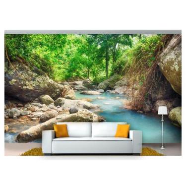 Imagem de Papel De Parede Lago Azul Floresta Árvore 3D Nlk138 - Você Decora