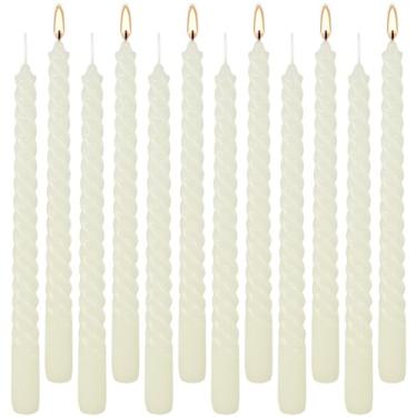 Imagem de Pacote com 12 velas cônicas em espiral marfim – sem gotejamento, sem cheiro – 7 horas de queima – Castiçais altos derramados à mão – Perfeito para decoração de casa, casamentos e ocasiões especiais.