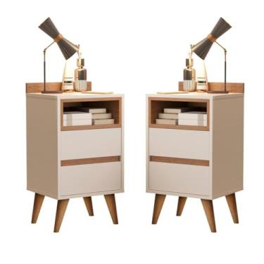 Imagem de Kit Conjunto 2 Mesa De Cabeceira Retro Quarto Canto 2 Gavetas(Off White/Nature)