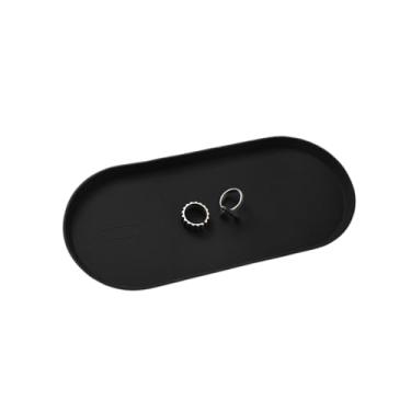 Imagem de Bandeja de silicone – Bandeja oval para banheiro e pia (21 x 10 cm) pode ser lavada na lava-louças, organizador de joias para banheiro, mesa, penteadeira e cosméticos (preto)