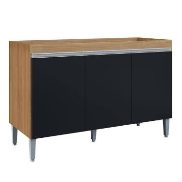 Imagem de Balcão Pia Manu 120cm 3 Portas Amêndoa-preto Sem Tampo Ajl Móveis Amêndoa-preto