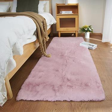 Imagem de Ghouse Tapete de pele de coelho sintético ultra macio, tapetes de área laváveis na máquina para quarto tapetes fofos para sala de estar, tapete de pele de carneiro sem queda rosa 7,6 x 18,2 cm