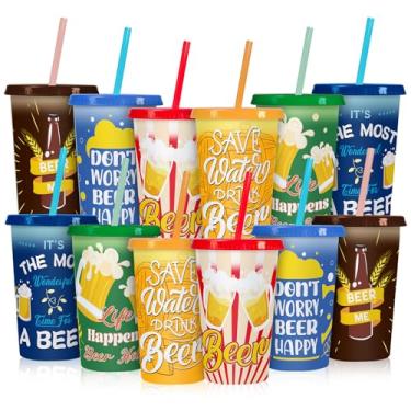 Imagem de Jansun 12 peças de copos de cerveja com citações engraçadas que mudam de cor com tampas e canudos, copos de plástico reutilizáveis de 340 g para churrascos, lembrancinhas de festa, presentes para casa