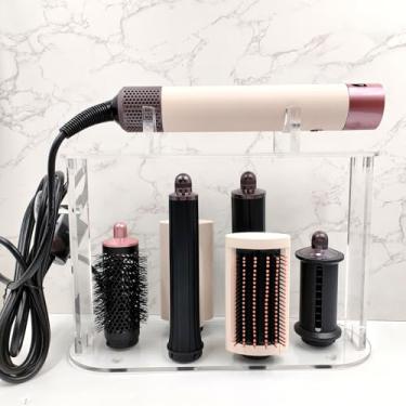 Imagem de Suporte de armazenamento compatível com acessórios Dyson Airwrap Styler, suporte organizador de acrílico com 6 furos, suporte de bancada, suporte de armazenamento para cachos de cabelo, varinha