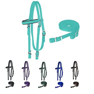 Imagem de Majestic Ally Cabeçote de cavalo com rédeas, faixa acolchoada de nylon, várias cores (turquesa, espiga)