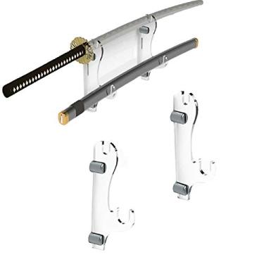 Imagem de Suporte de espada QIXIN com gancho de espada, suporte de parede de duas camadas Samurai com suporte de espada, suporte de espada, suporte de espada, suporta todas as espadas (transparente)