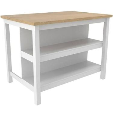 Imagem de Bancada Ilha Cozinha 2 Prateleiras 120x80 cm CD1019 Branco Dtall