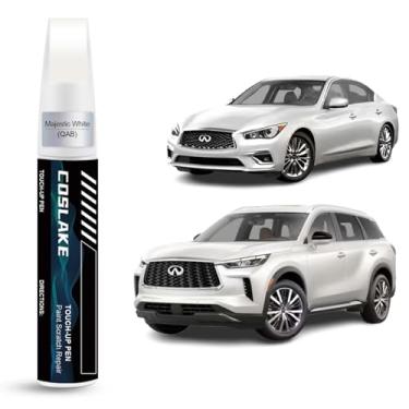 Imagem de COSLAKE Tinta de retoque de carro (branco ajestic (QAB)) para INFINITI, kit de reparo de arranhões de tinta de carro, solução rápida e fácil de reparar, caneta removedor de arranhões 2 em 1 com 2
