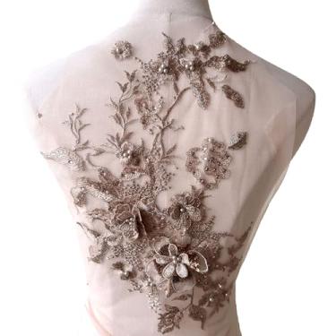 Imagem de Blossom 3D aplique de flores com contas e lantejoulas bordadas de renda para vestido de festa, vestido de casamento