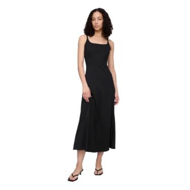Imagem de GAP Vestido midi de malha evasê canelado, Preto 1, GG