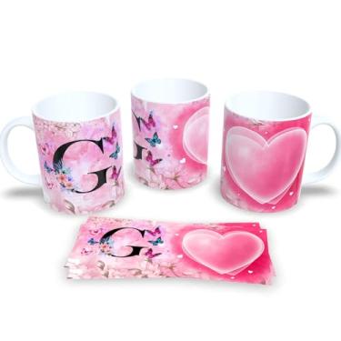 Imagem de Caneca Branca Porcelana com Alfabeto Borboleta (G)