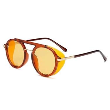 Imagem de Óculos de sol steampunk masculino e feminino, redondo, vintage, punk, UV400 (C6, preto e amarelo)