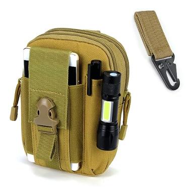 Imagem de Bolsa de cintura tática MOLLE EDC bolsa de cintura masculina ao ar livre com clipe de cinto para telefone coldre bolsa de transporte para smartphone (cáqui + mosquetão)