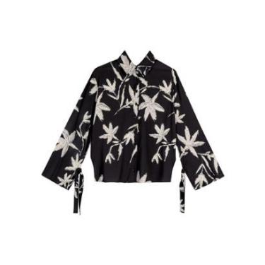 Imagem de Camisa Alongada Estampada Em Viscose Com Amarrações-Feminino