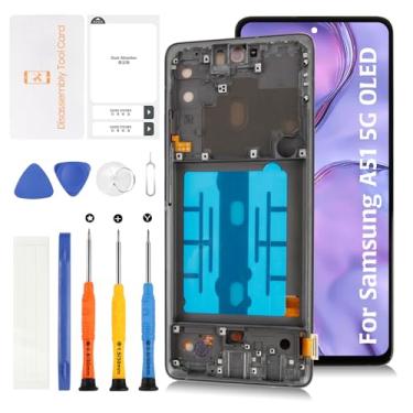 Imagem de Olivechard Tela LCD OLED para Samsung Galaxy A51 5G (suporte para impressões digitais) 16.4 cm + moldura preta SM-A516U A516F/N/B Display Touch Digitizer Assembly