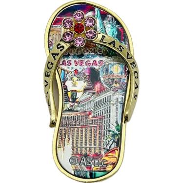 Imagem de Central Souvenir and Novelty LLC Ímãs Flip Las Vegas, design decorativo de strass, 7,6 x 5,8 cm (rosa)
