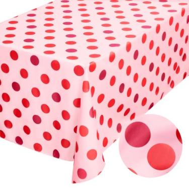 Imagem de xo, Fetti Toalha de mesa rosa de circo | 2,5 m x 11,8 cm | Decorações de aniversário de bolinhas, paisagem de mesa com manchas vermelhas, configuração de despedida de solteira, capa de mesa de