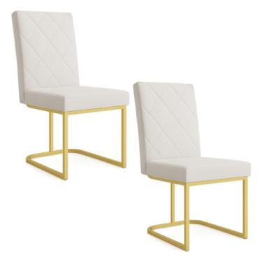 Imagem de Kit 02 Cadeiras de Jantar Estofada Siena Linho Base de Ferro Dourada - Pallazio